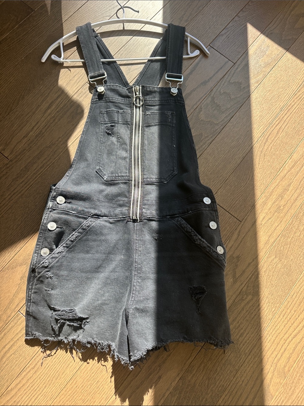 Hudson Black Denim Overalls shorts with Zipper